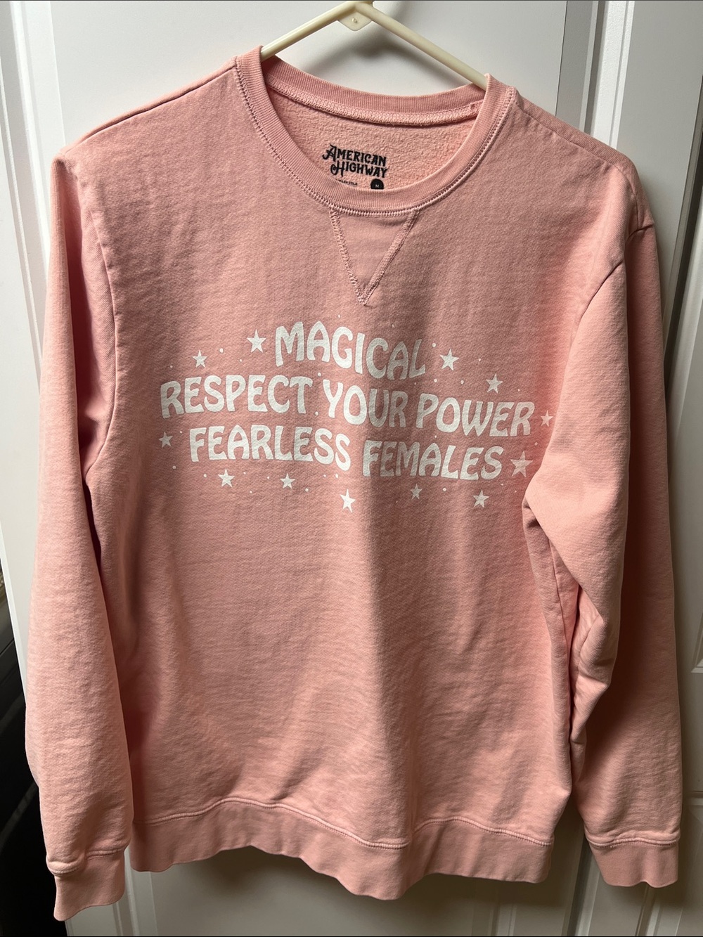 Buckle Pink Crewneck Sweatshirt " Magical Fearless Women" Medium